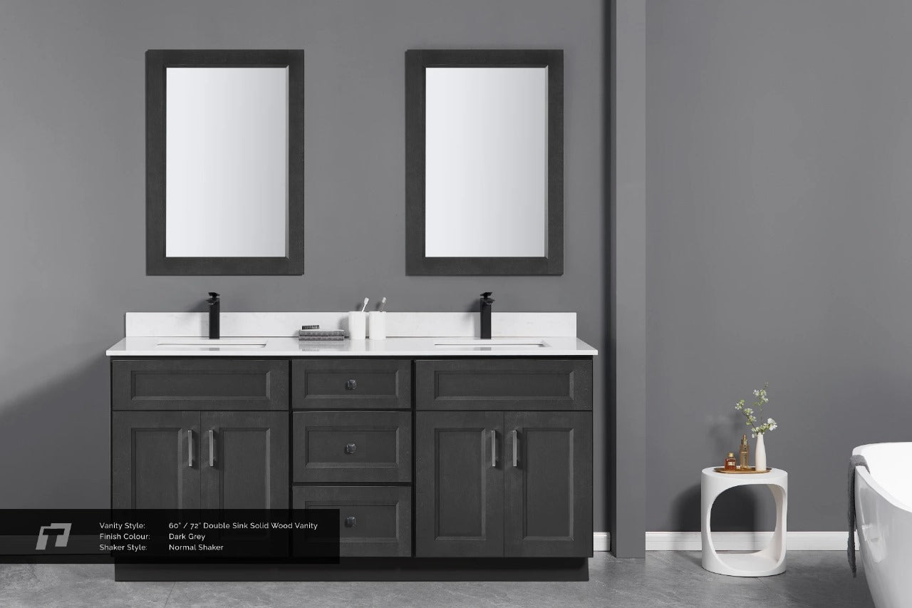 72" Inch Double Sink Solid Wood Charcoal Shaker Style Vanity Dgs72 With Quartz Top
