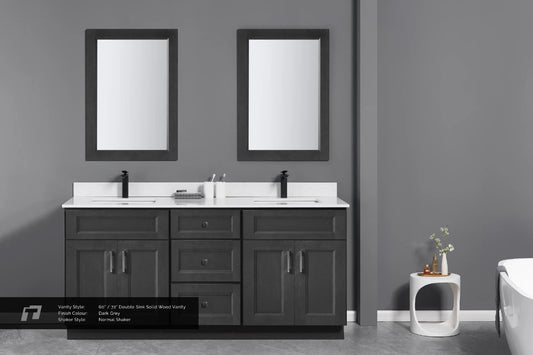 60" Inch Double Sink Solid Wood Charcoal Shaker Style Vanity Dgs60dd With Quartz Top