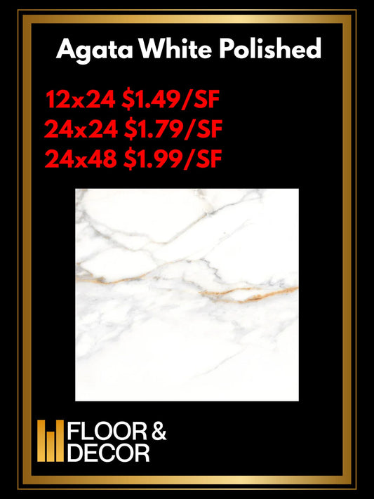 Agata White Polished 12x24 @1.49/sf, 24x24 @1.79/sf And 24x48 @1.99/sf