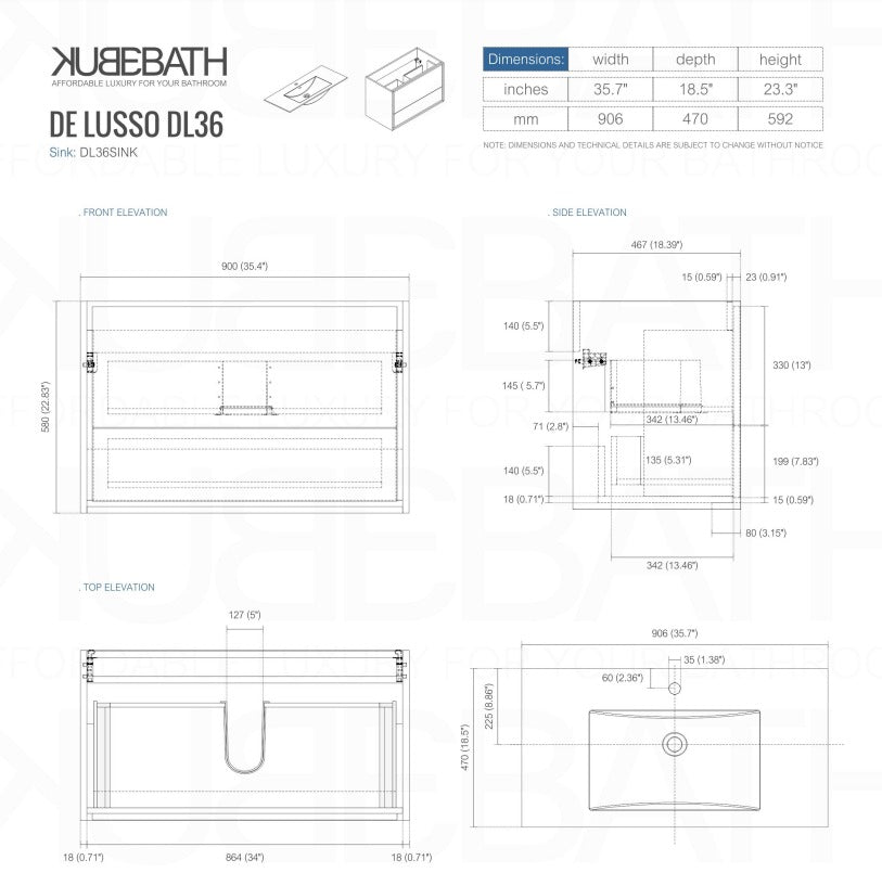 De Lusso 36″ Inch Nature Wood Wall Mount Modern Bathroom Vanity