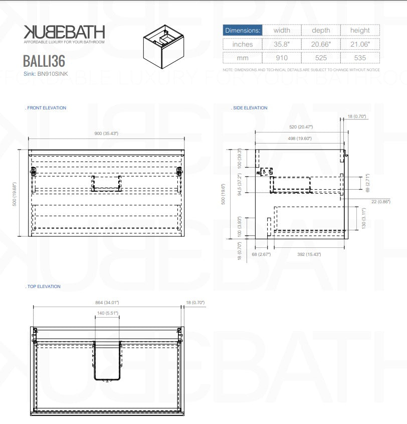 36″ Inch Balli Modern Bathroom Vanity In High Gloss White Finish