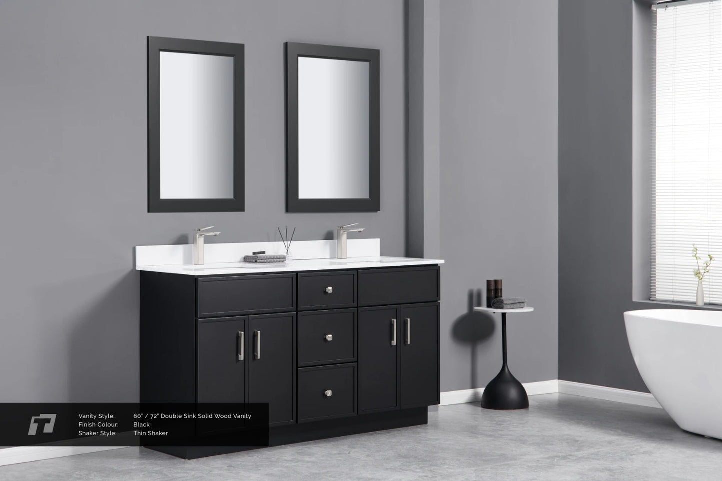 72" Shaker Double Sink Vanity with Slim Panels