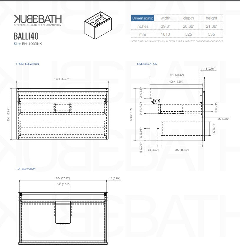 40″ Inch Balli Modern Bathroom Vanity In High Gloss White Finish