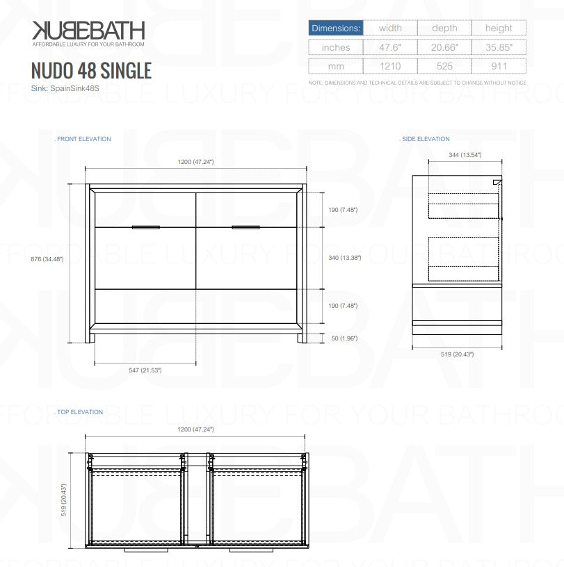 48″ Inch Single Sink Nudo Modern Bathroom Vanity In High Gloss White Finish