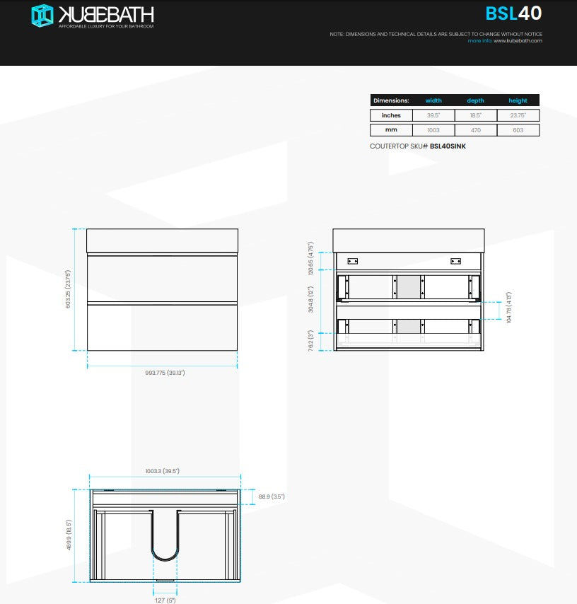 Bliss 40″ Inch Teal Green Wall Mount Modern Bathroom Vanity
