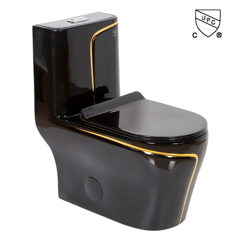 F&D One- Piece Toilet With Elongated Bowl Black & Gold 6011