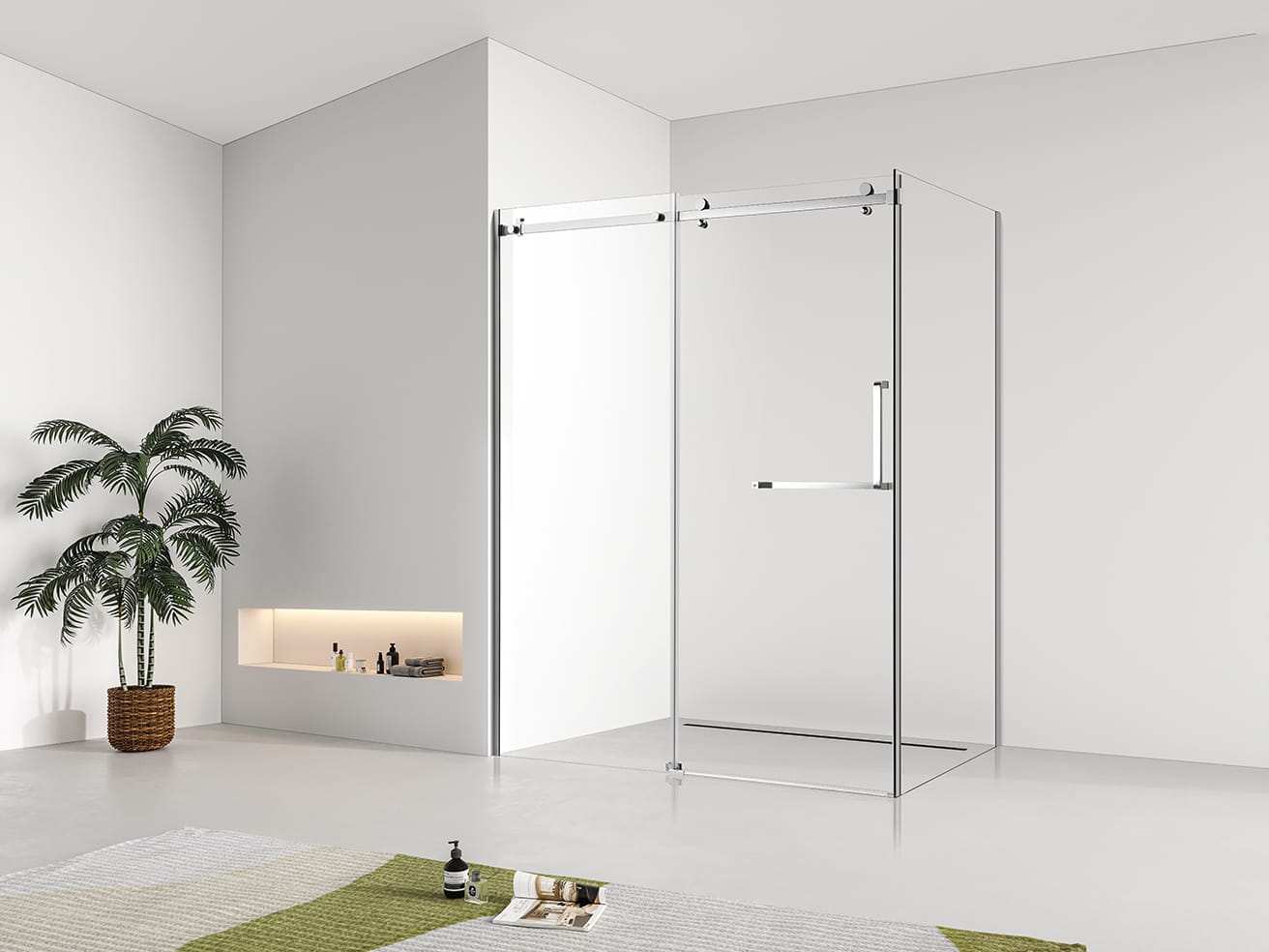 F&D Frameless Shower Glass Door - Chrome