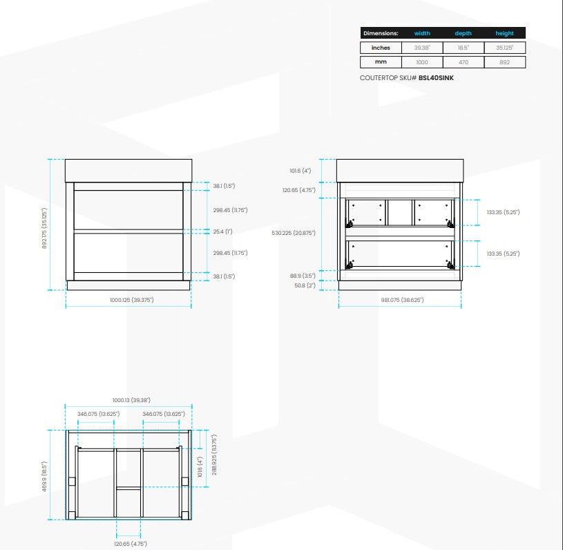 Bliss 40′′ Inch High Gloss White Free Standing Modern Bathroom Vanity