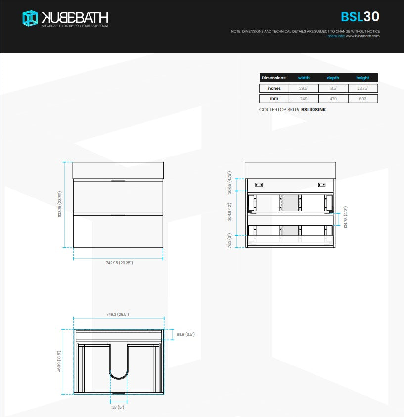 Bliss 30″ Inch Black Wall Mount Modern Bathroom Vanity