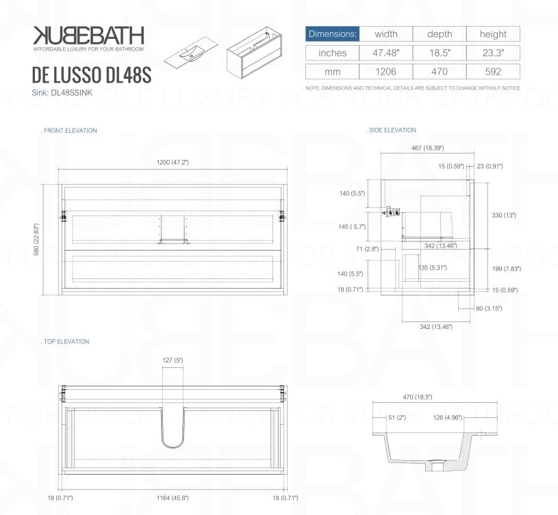 De Lusso 48″ Inch Single Sink Ash Gray Wall Mount Modern Bathroom Vanity