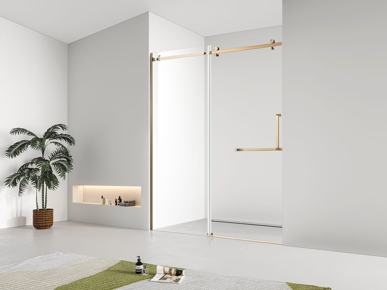 F&D Frameless Shower Glass Door - Brushed Gold