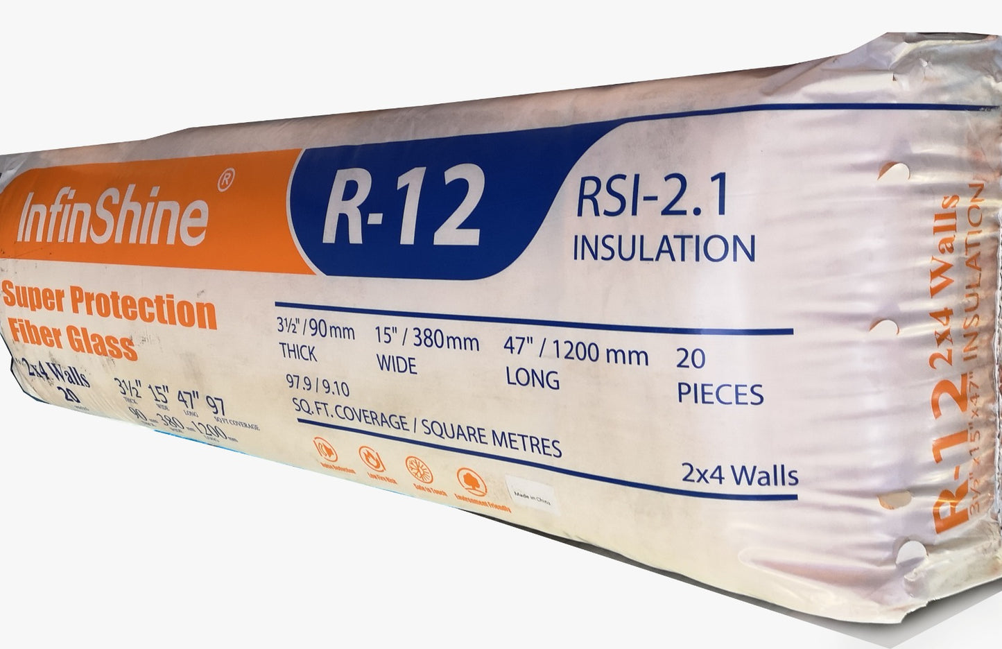 R-12 Infinshine Fiberglas 2x4 Walls 3-1/2"X15"47" 97sft/bag 20 Pcs