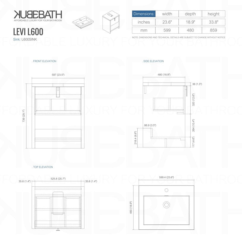 Levi 24″ Inch Rose Wood Modern Bathroom Vanity W/ Cubby Hole