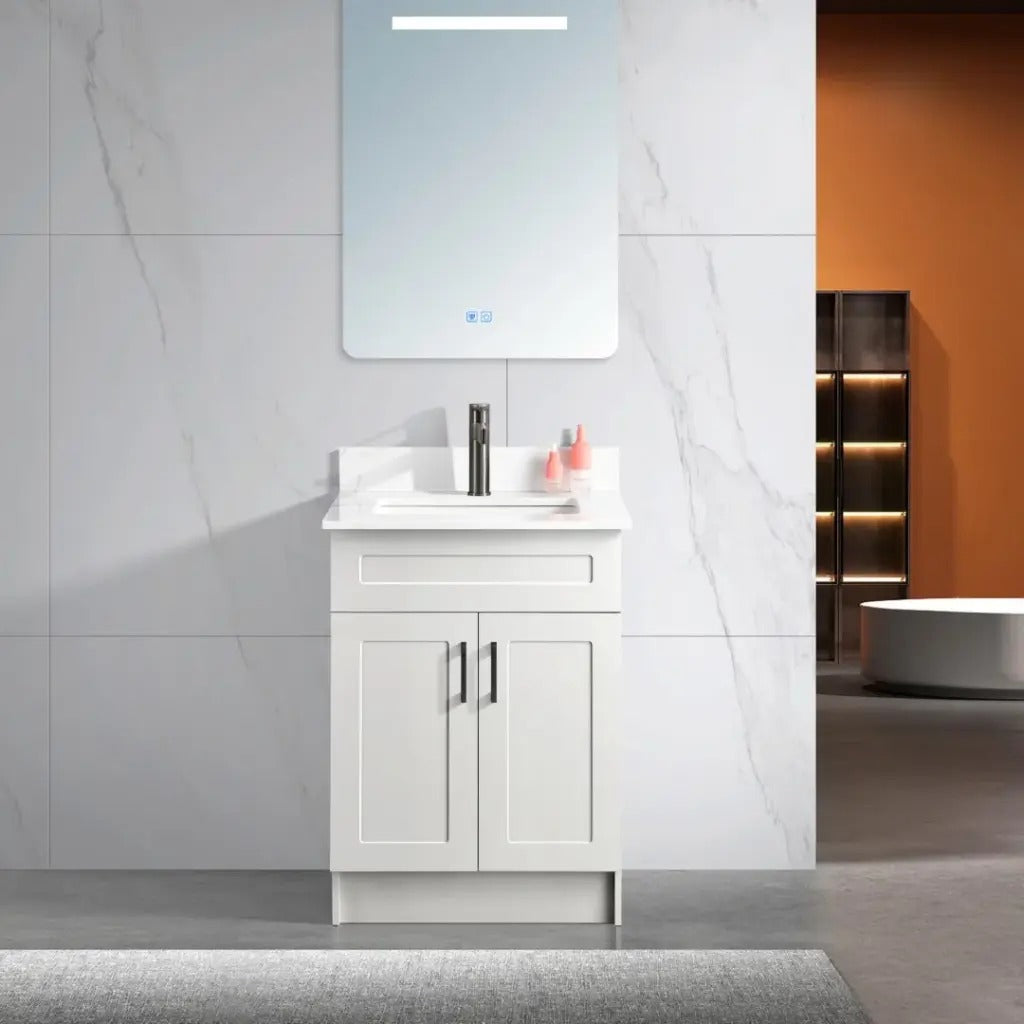 White Powder Room Vanity GLW With Ceramic Sink