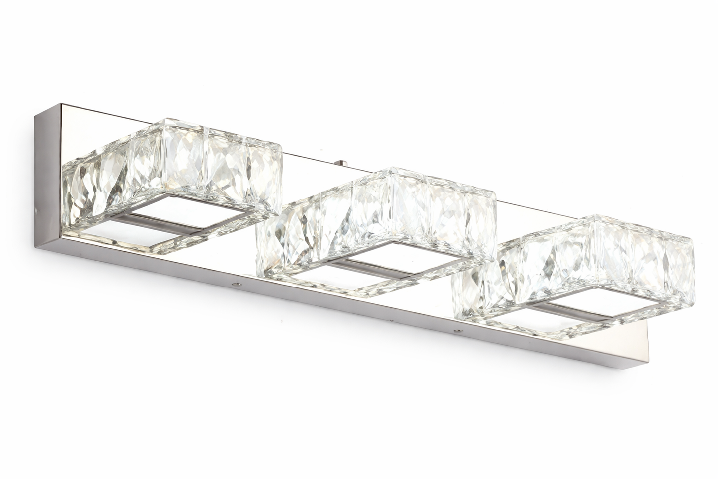 Modern 3-Light Chrome Vanity Light with Crystal Glass Shades