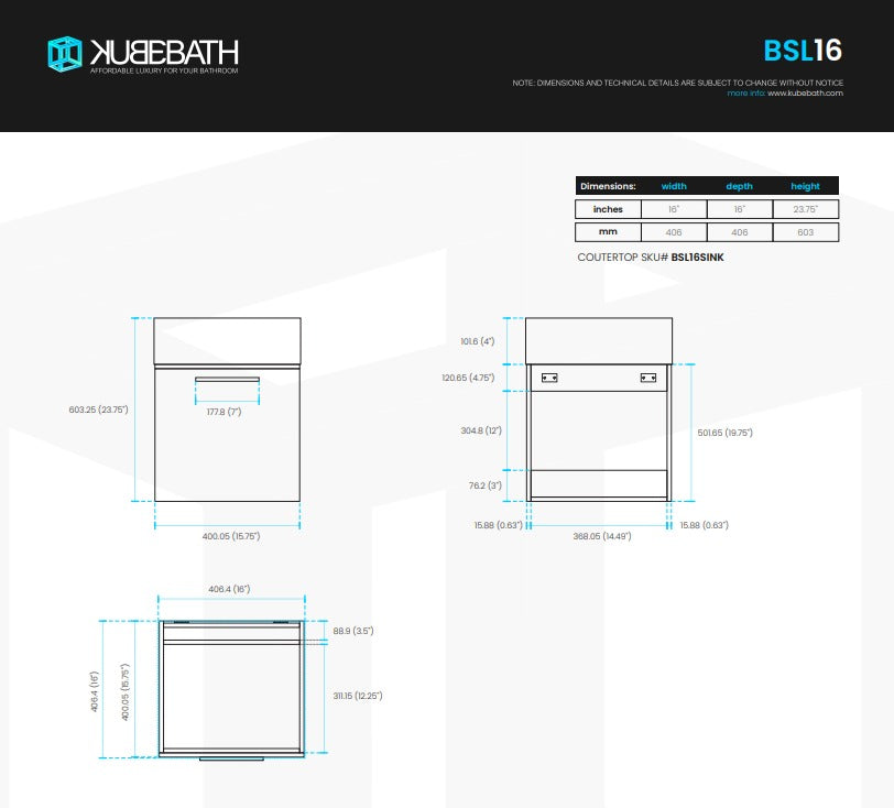 Bliss 16″ Inch Gray Oak Wall Mount Modern Bathroom Vanity
