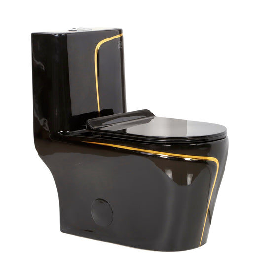F&D One- Piece Toilet With Elongated Bowl Black & Gold 6011