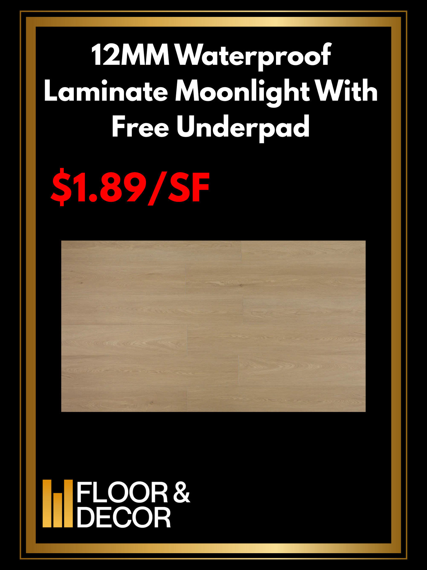 12MM Waterproof Laminate Moonlight(Daybreak) With Free Underpad @1.89/SF