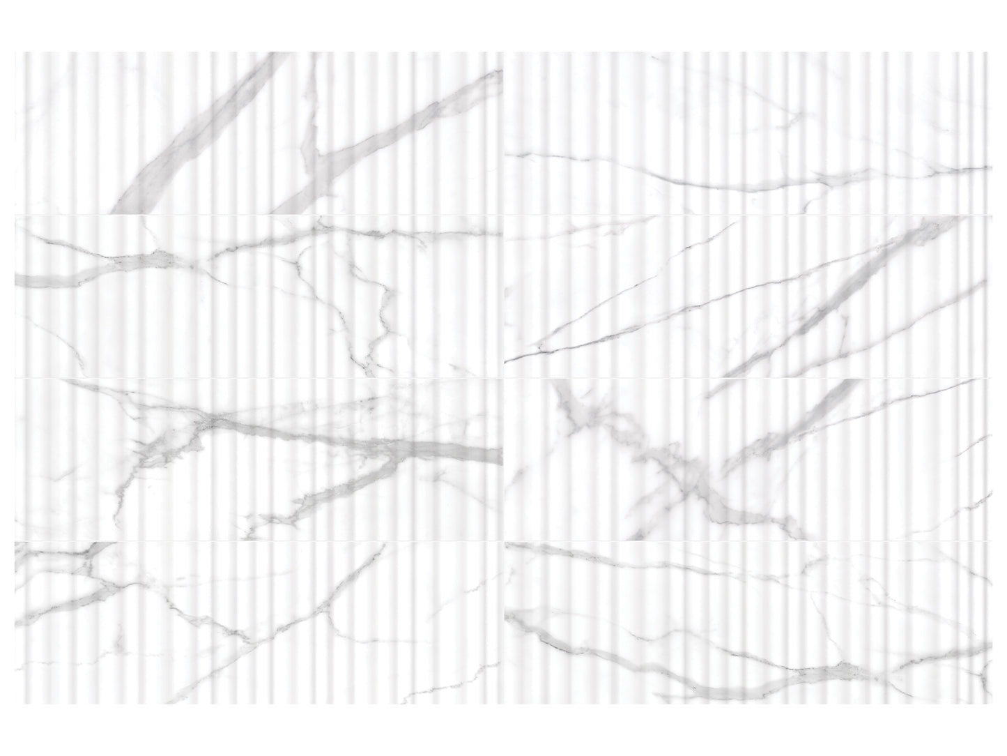 Anatolia Raffino Statuario Valore 12x36 Rectified Matte @5.70/sf, 12x36 Curva/Alto Rectified Matte @6.00/sf and 3x12 @5.60/sf