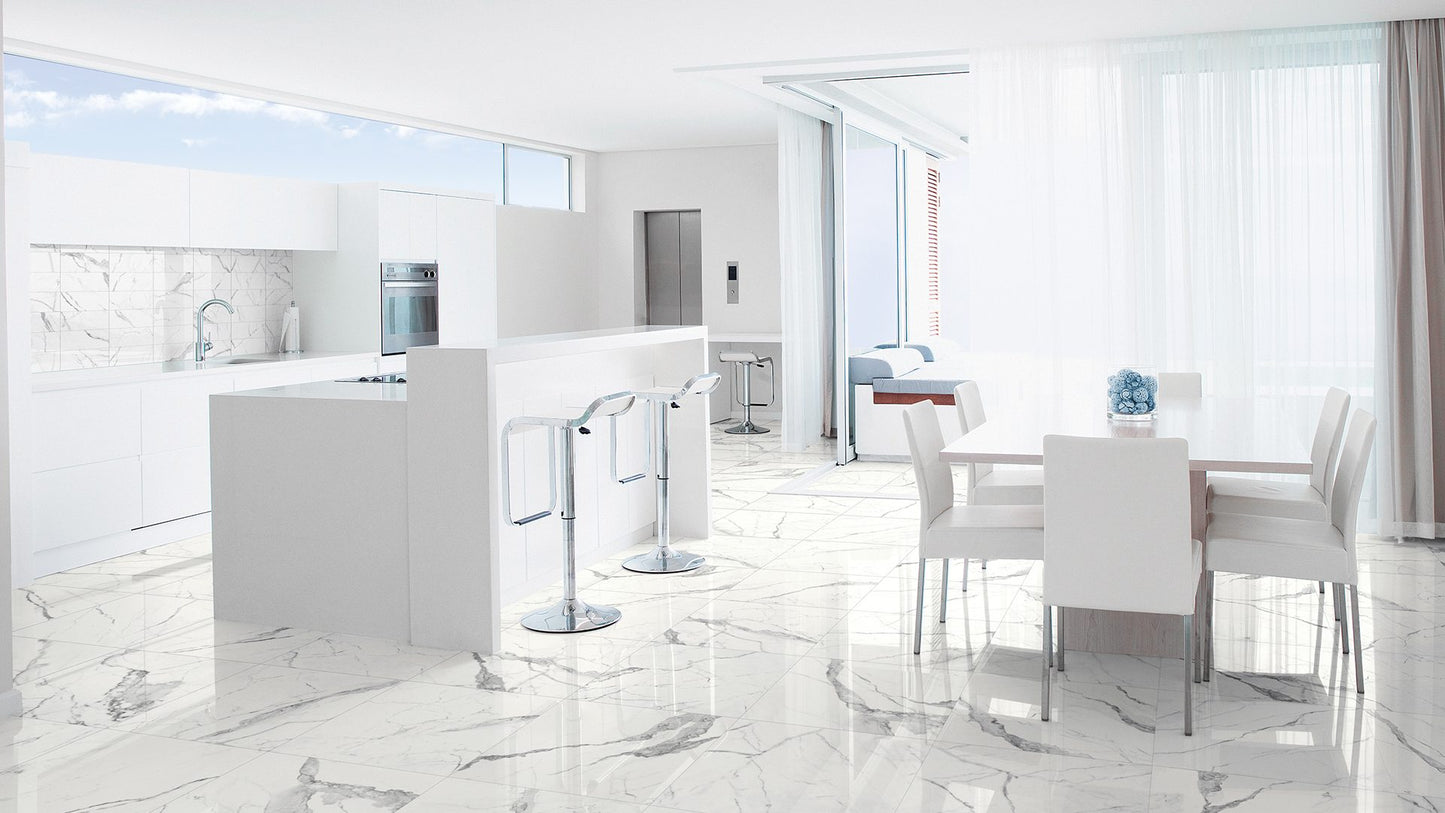 Anatolia Mayfair Statuario Venato 12x24 @6.15/sf, 24x24 @5.75/sf & 24x48 @7.45/sf