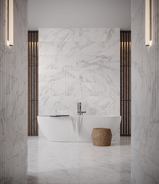 Anatolia Raffino Bianco Vita 12x36 Rectified Matte @5.70/sf, 12x36 Curva/Alto Rectified Matte @6.00/sf and 3x12 @5.60/sf