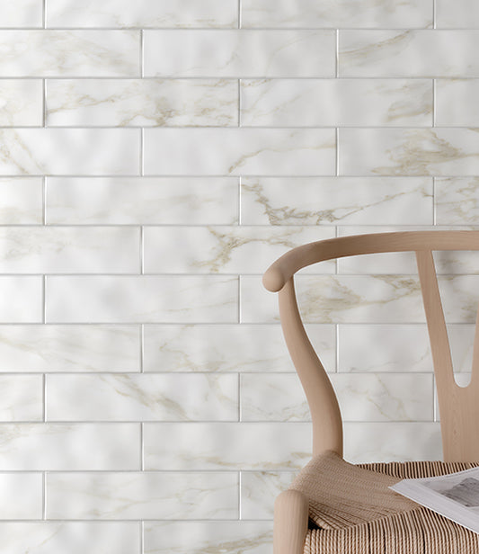 Anatolia Raffino Calacatta Dolce 12x36 Rectified Matte @5.70/sf, 12x36 Curva/Alto Rectified Matte @6.00/sf and 3x12 @5.60/sf