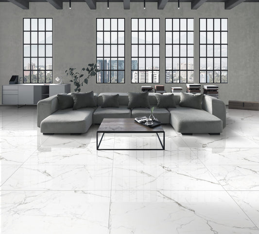 Noor Statuario Porcelain 12x24 @1.99/sf, 24x24 @1.99/sf And 24x48 @2.99/sf