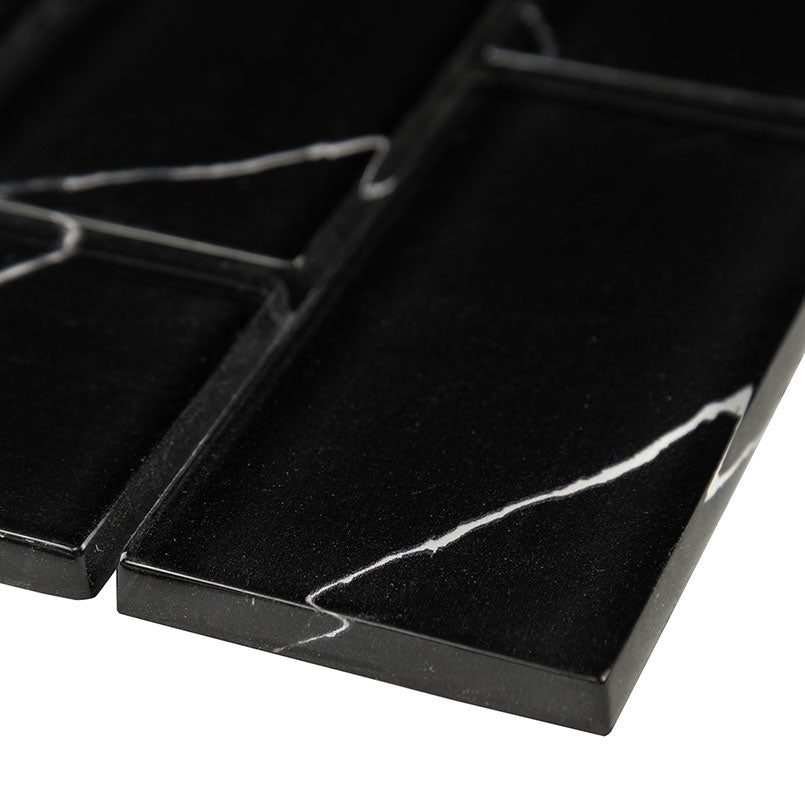 NERO MARQUINA GLASS 2X4 HERRINGBONE