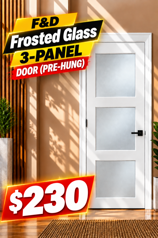 F&D Frosted Glass 3-Panel Door (Pre-Hung)