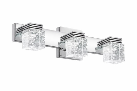 Modern 3-Light Chrome Vanity Light with Crystal Glass Shades