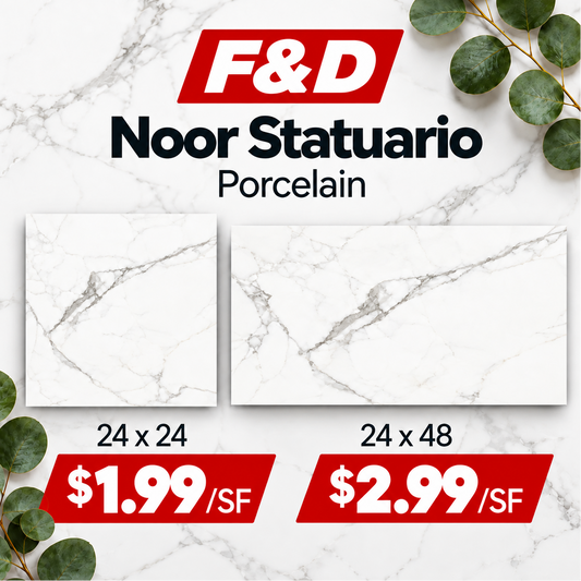 Noor Statuario Porcelain 24x24 @1.99/sf And 24x48 @2.99/sf