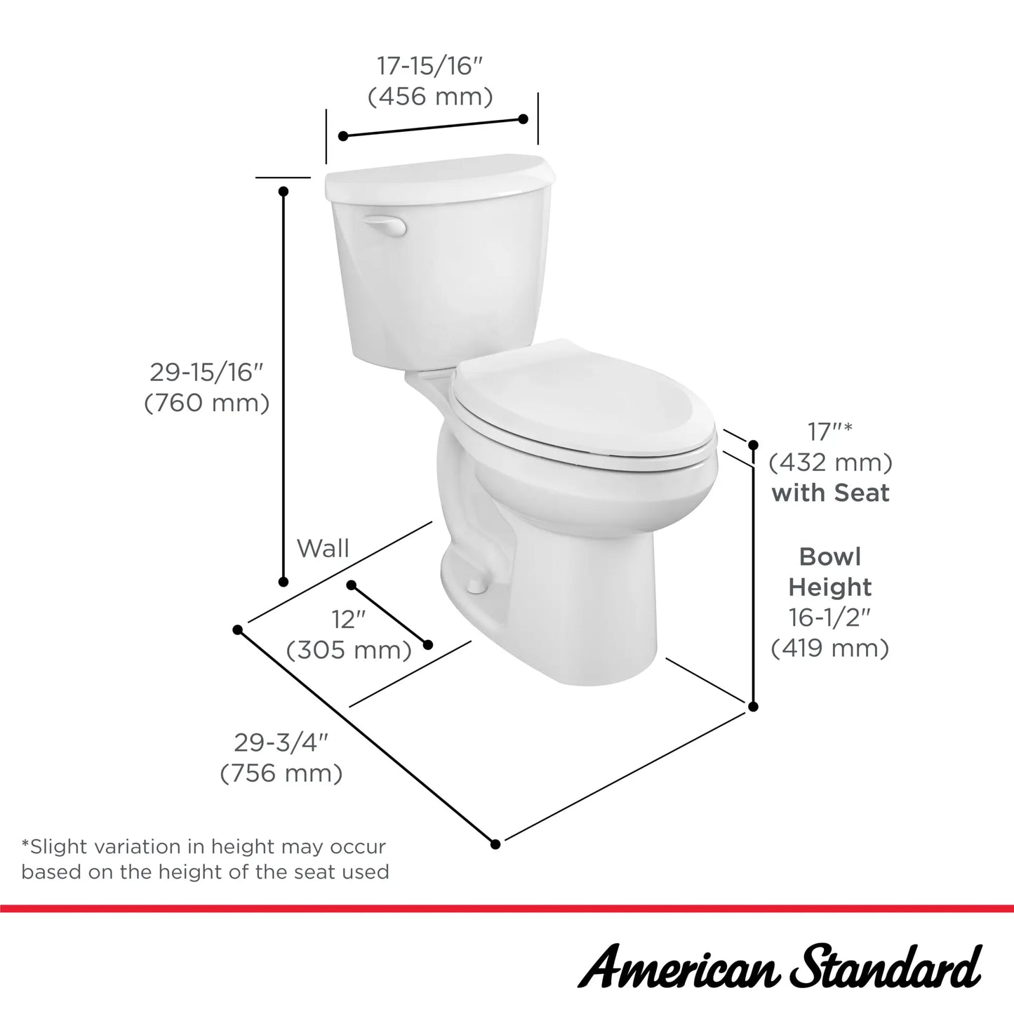 American Standard COLONY 3 Elongated 4.8 LPF Lined Two Piece Toilet Right Height White Less Seat
