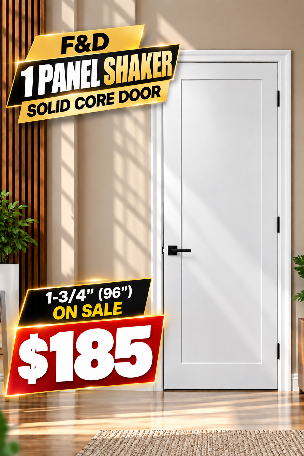 F&D 1 Panel Shaker Solid Core Door 1-3/4" (96" ON SALE)