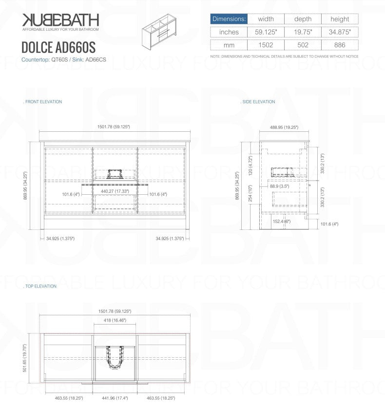 Kubebath Dolce 60″ Inch Ash Gray Modern Bathroom Vanity With Quartz Countertop