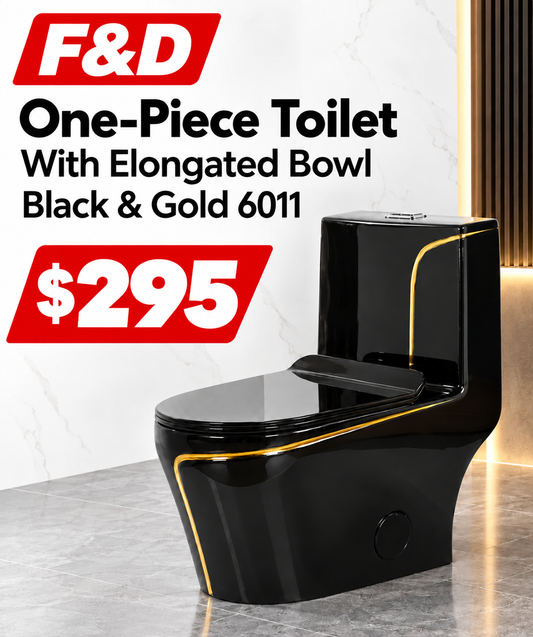 F&D One- Piece Toilet With Elongated Bowl Black & Gold 6011