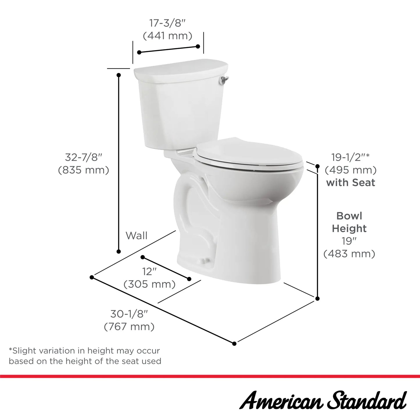 American Standard CADET PRO Elongated Toilet Bowl Extra Tall White