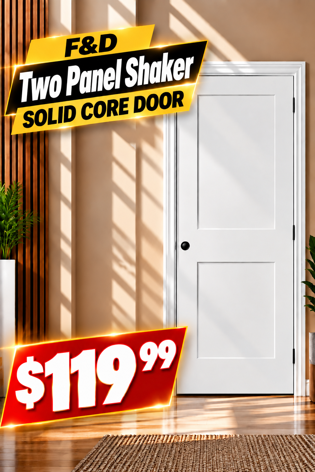 F&D 2 Panel Shaker Solid Core Door