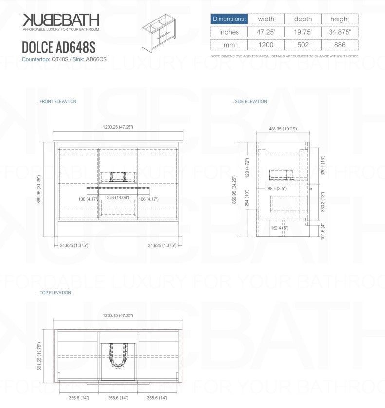 Kubebath Dolce 48″ Inch Ash Gray Modern Bathroom Vanity With Quartz Countertop