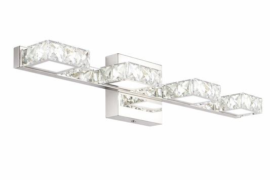 Modern 4-Light Chrome Vanity Light with Crystal Panels
