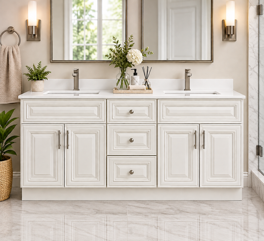 60" Inch Double Sink Solid Wood Ivory White Classic Style Vanity Ic60dd With Quartz Top