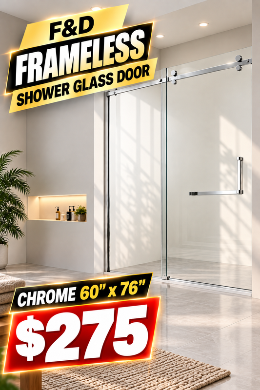 F&D Frameless Shower Glass Door - Chrome