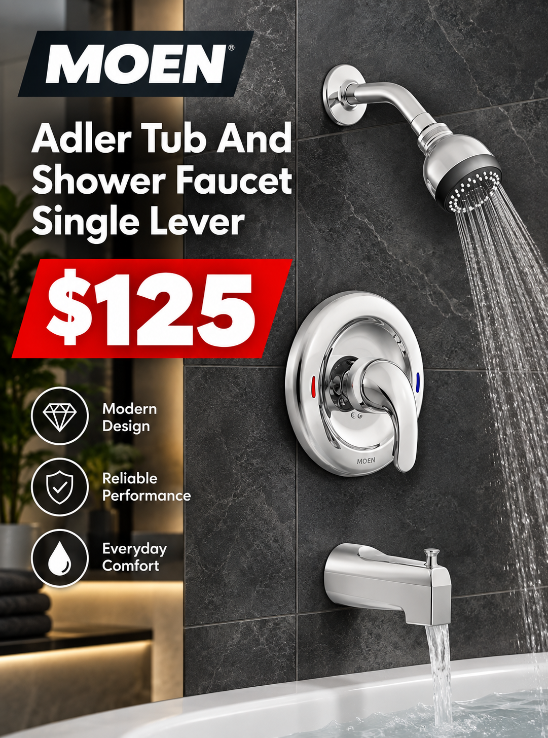 Moen Adler Tub And Shower Faucet Single Lever