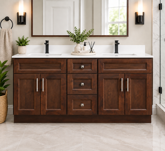 60" Inch Double Sink Solid Wood Dark Walnut Shaker Style Vanity Ds60dd With Quartz Top