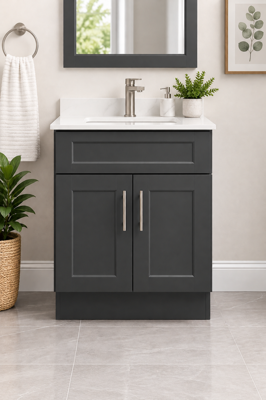 24″ Solid Wood Charcoal Shaker Style Vanity Dgs24 With Quartz Top