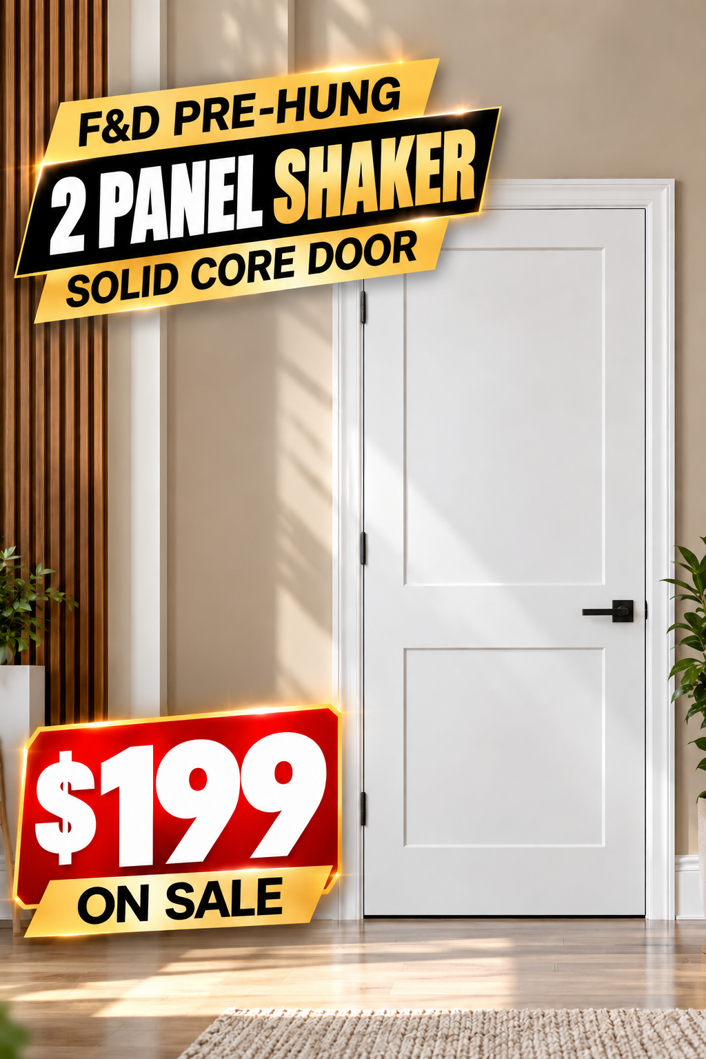 F&D 2 Panel Shaker Solid Core Pre-Hung Door