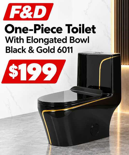 F&D One- Piece Toilet With Elongated Bowl Black & Gold 6011
