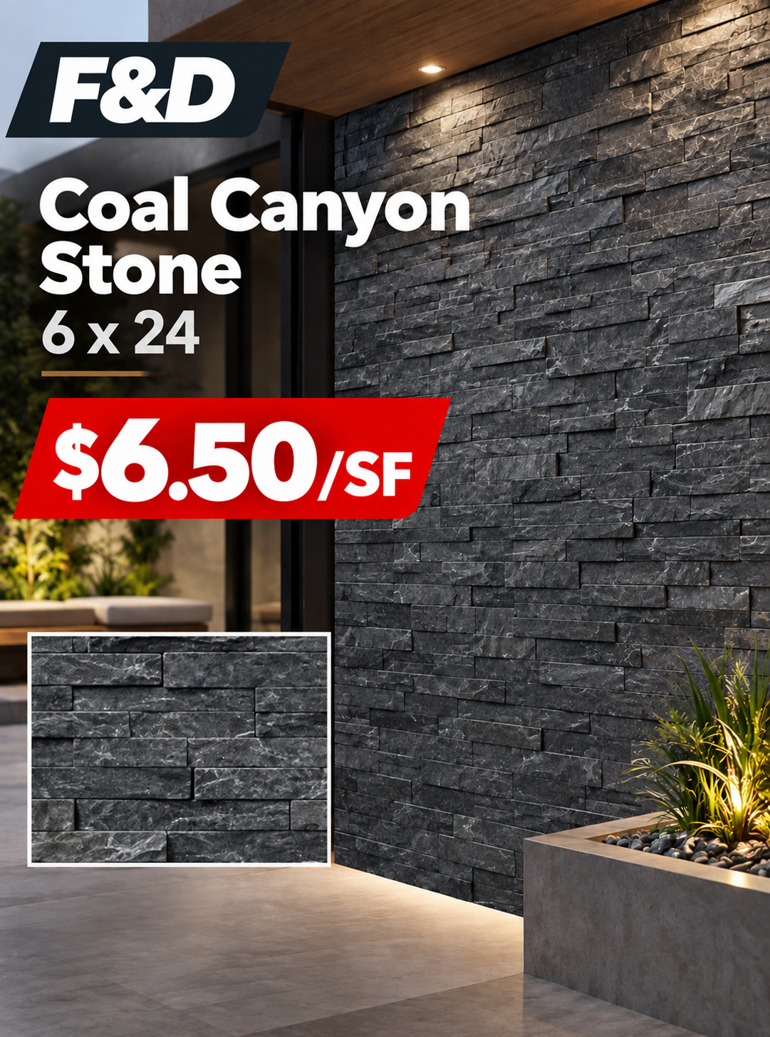 Coal Canyon Stacked Stone 6x24 @6.50/sf And 6x12x6 @12.99/sf