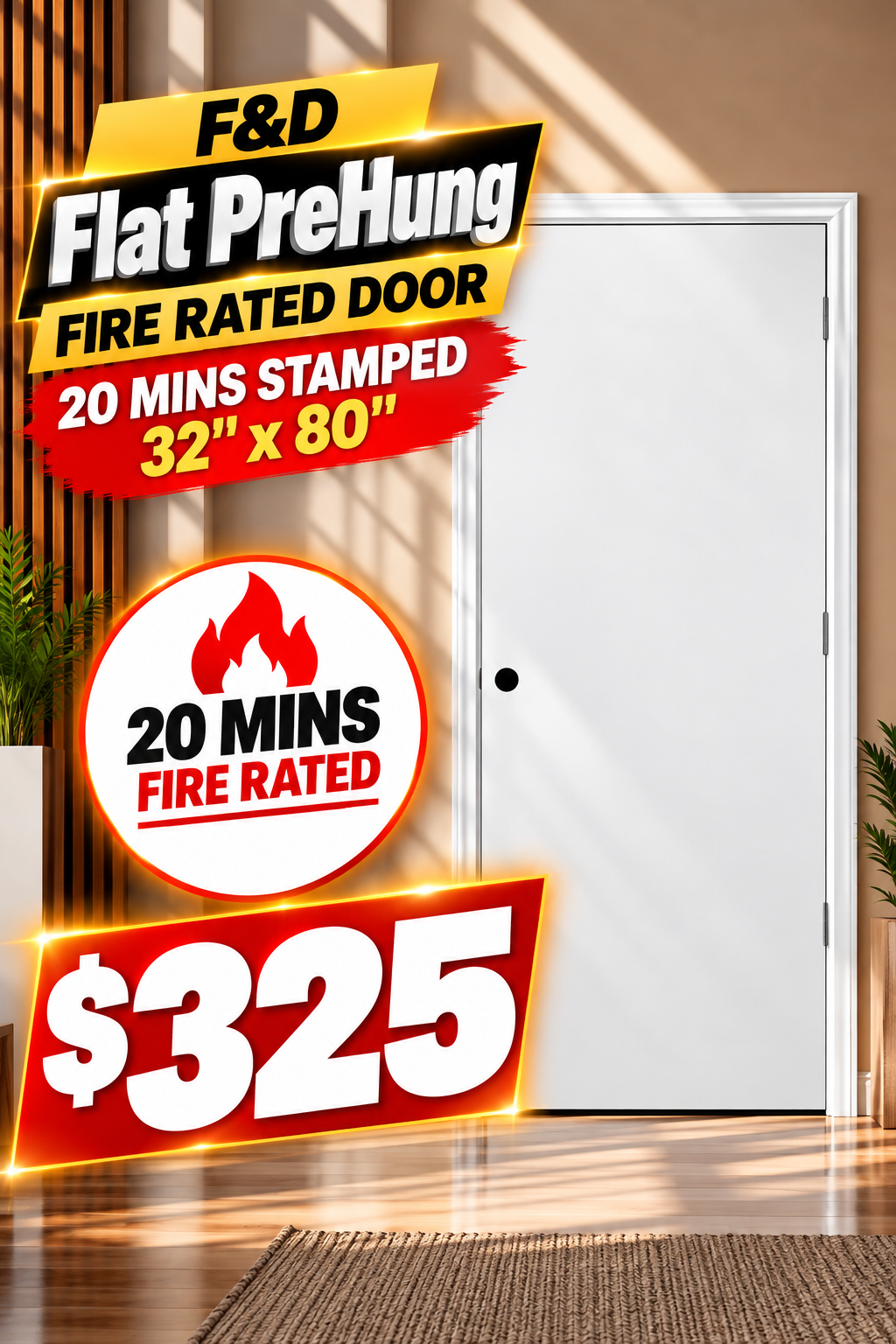 Flat PreHung 20 Mins Fire Rated Door Stamped