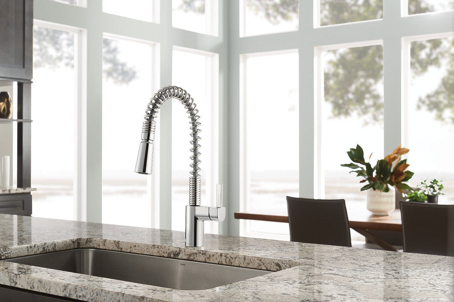 Moen MN-87355 1 Lever Handle 1 Or 3 Hole IRVINE High Arc Spring Pull-Down Kitchen Faucet Chrome 2-Spray With Soap Dispenser ADA