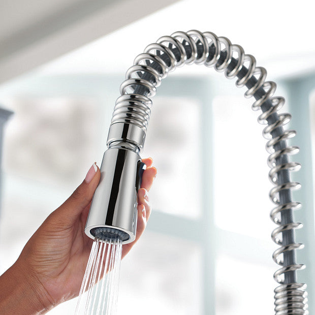 Moen MN-87355 1 Lever Handle 1 Or 3 Hole IRVINE High Arc Spring Pull-Down Kitchen Faucet Chrome 2-Spray With Soap Dispenser ADA